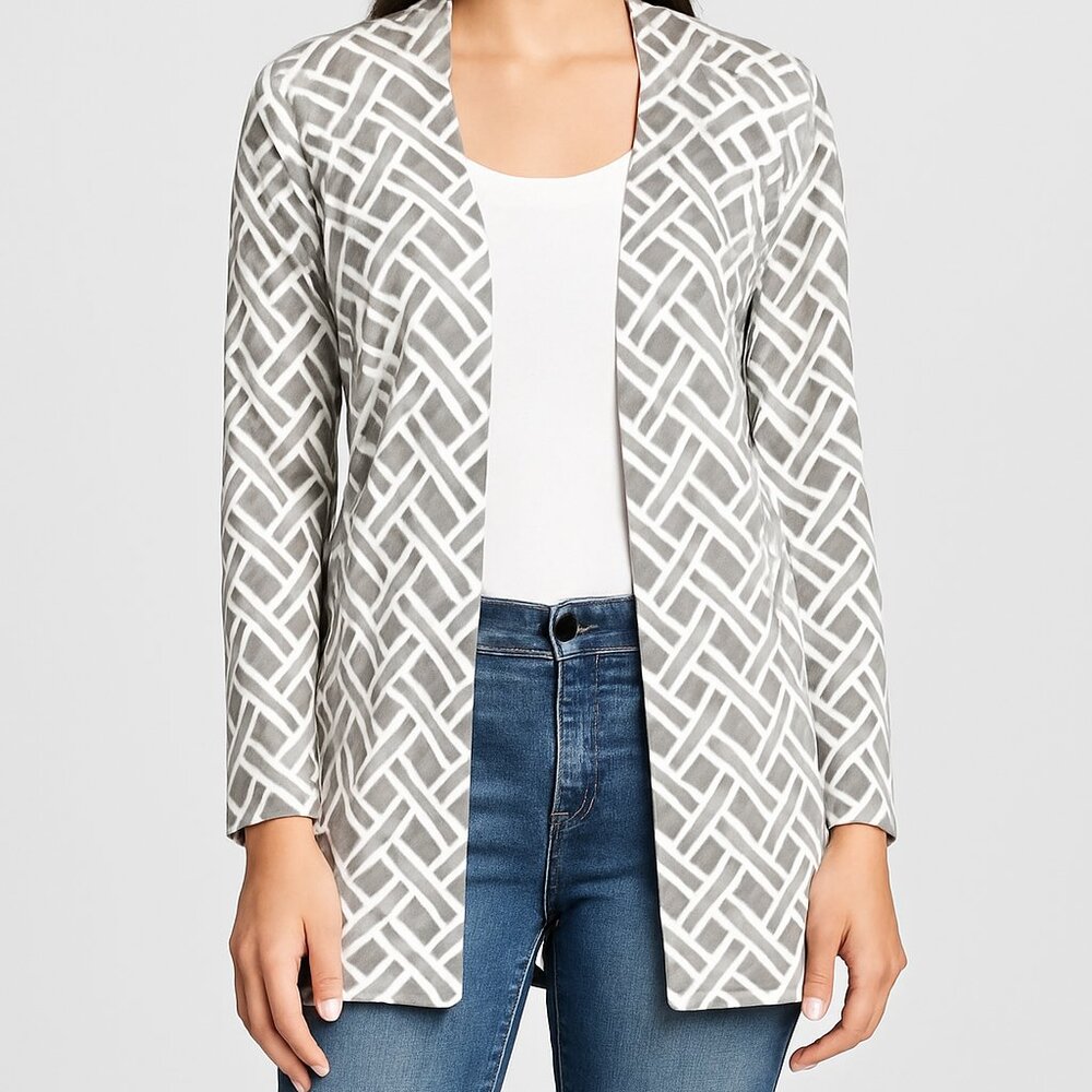 Merona Gray & White‎ Geometric Print Cardigan